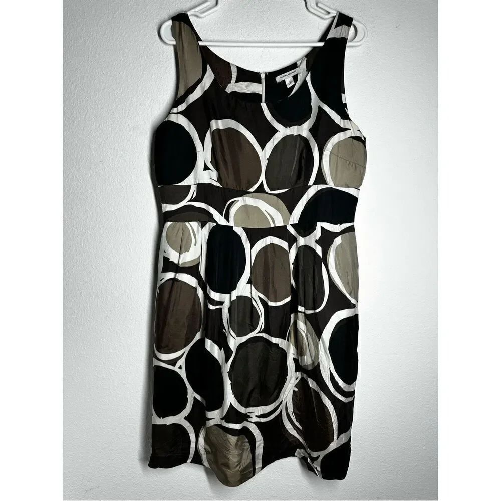 Banana Republic Sheath Dress Brown Geometric Pleated Silk Blend Women's Size 14